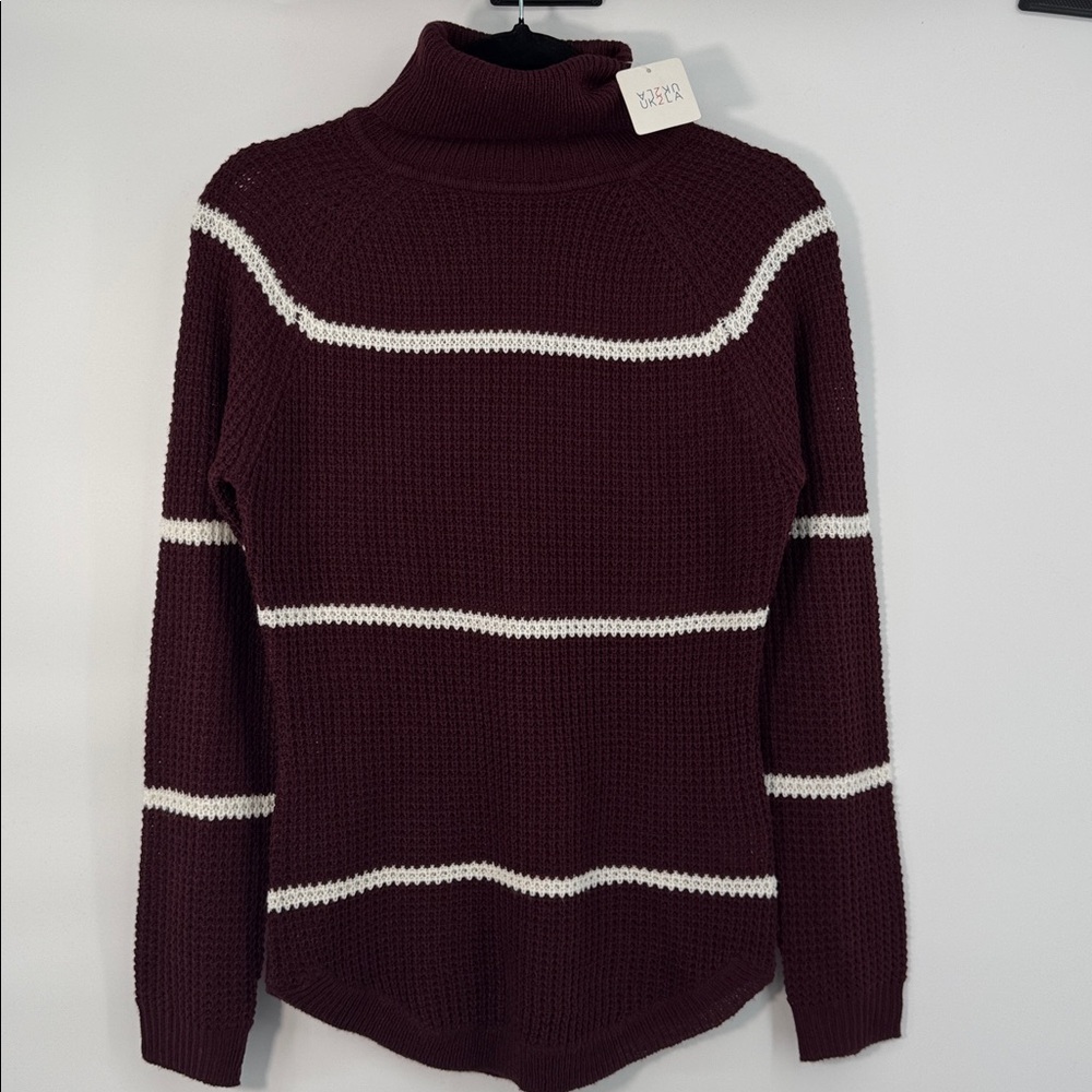 UK2LA Burgundy Striped Turtleneck lightweight Sweater Women's Size Small NWT - Picture 3 of 7